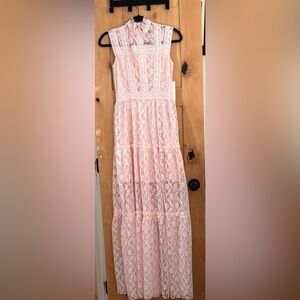 New Aqua Pink Lace Maxi Dress xs